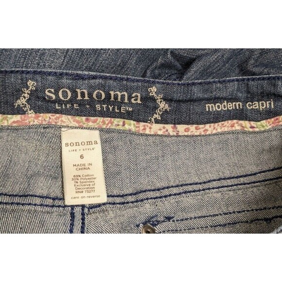 Sonoma Jeans 6 Women's Blue Dark Wash Wide Leg Cuffed Hem Capris - Picture 6 of 6